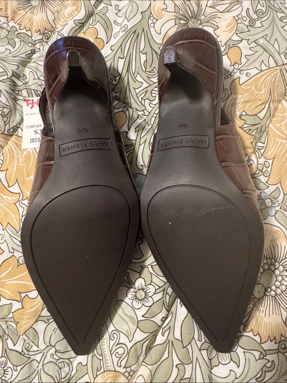 Marc Fisher Brown Croc-Embossed Pointed Slingback Mules - Picture 3 of 4